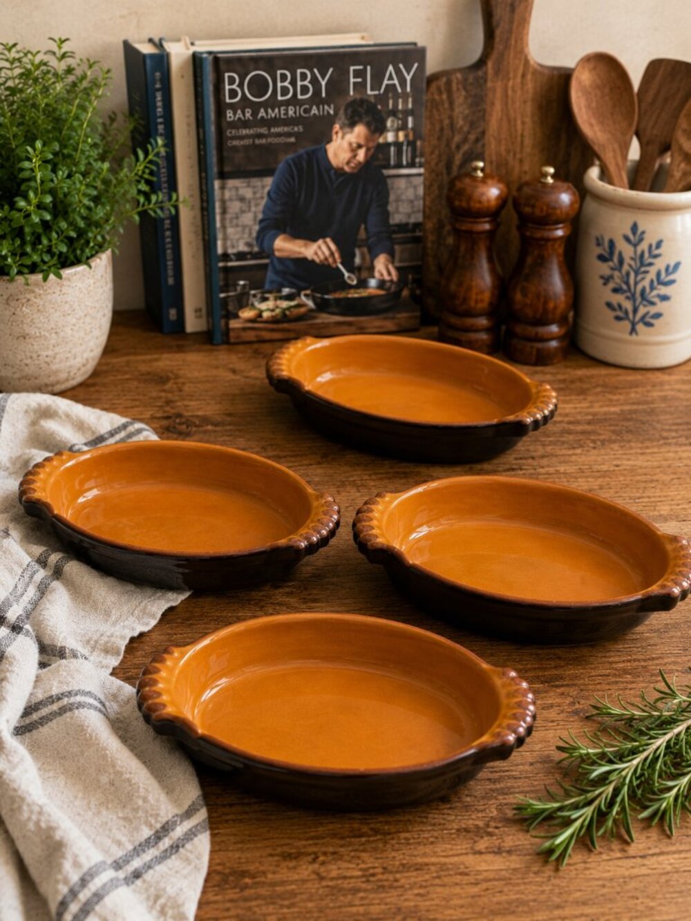 Bobby Flay Plancha Au Gratin Dishes (4) – Portugal Stoneware Bakers Brown/Amber